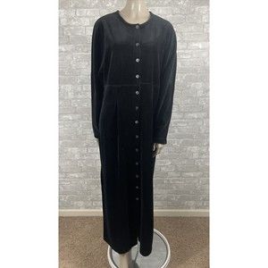 Vintage J Jill Small Black Velvet Long Sleeve Button Up Maxi Dress